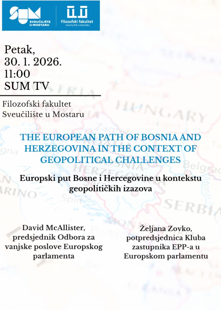 Najava predavanja o europskom putu Bosne i Hercegovine u kontekstu geopolitičkih izazova